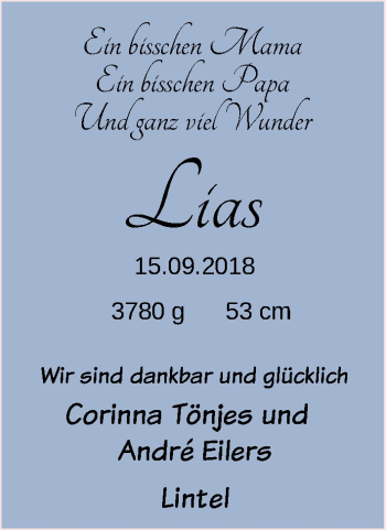 Babyanzeige von Lias  von Nordwest-Zeitung