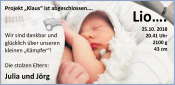 Babyanzeige von Lio  von Nordwest-Zeitung
