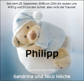 Babyanzeige von Philipp HÃ¶che von Nordwest-Zeitung