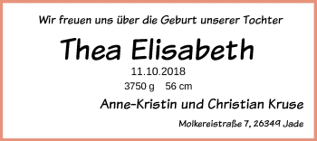 Babyanzeige von Thea Elisabeth Kruse von Nordwest-Zeitung