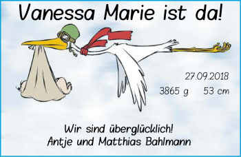 Babyanzeige von Vanessa Marie Bahlmann von Nordwest-Zeitung