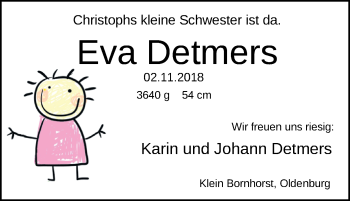 Babyanzeige von Eva Detmers von Nordwest-Zeitung