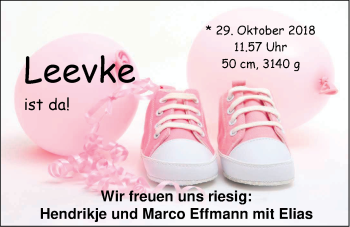 Babyanzeige von Leevke Effmann von Nordwest-Zeitung