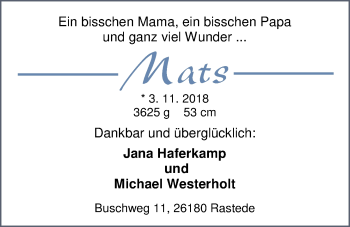 Babyanzeige von Mats  von Nordwest-Zeitung