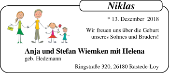 Babyanzeige von Anja Wiemken von Nordwest-Zeitung