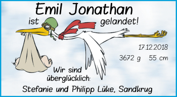 Babyanzeige von Emil Jonathan Lüke von Nordwest-Zeitung