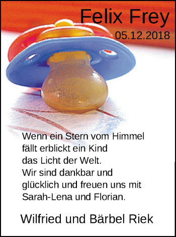 Babyanzeige von Felix Frey von Nordwest-Zeitung