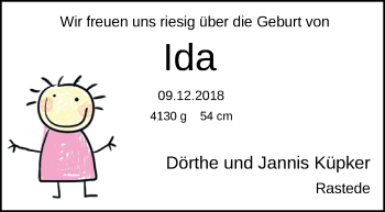 Babyanzeige von Ida Küpker von Nordwest-Zeitung