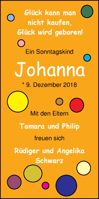 Babyanzeige von Johanna  von Nordwest-Zeitung