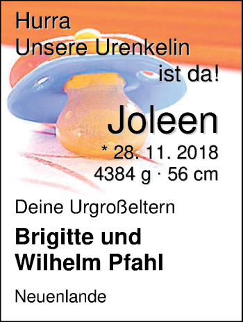 Babyanzeige von Joleen  von Nordwest-Zeitung