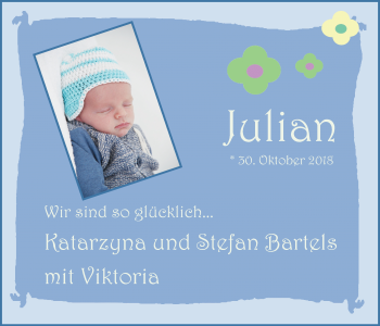 Babyanzeige von Julian Bartels von Nordwest-Zeitung