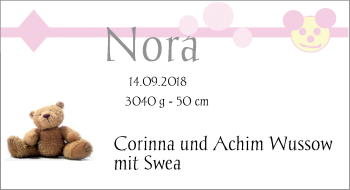 Babyanzeige von Nora Wussow von Nordwest-Zeitung