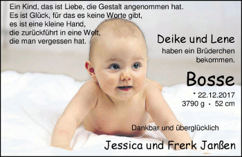 Babyanzeige von Bosse Janßen von Nordwest-Zeitung