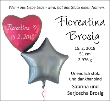 Babyanzeige von Florentina Brosig von Nordwest-Zeitung