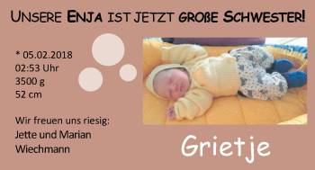 Babyanzeige von Grietje  von Nordwest-Zeitung