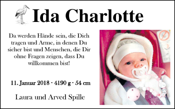 Babyanzeige von Ida Charlotte Spille von Nordwest-Zeitung