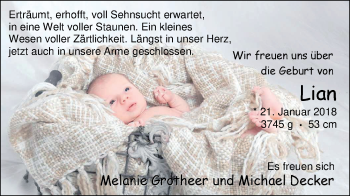 Babyanzeige von Lian  von Nordwest-Zeitung
