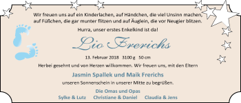Babyanzeige von Lio Frerichs von Nordwest-Zeitung