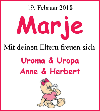 Babyanzeige von Marje  von Nordwest-Zeitung