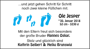 Babyanzeige von Ole Jesper  von Nordwest-Zeitung