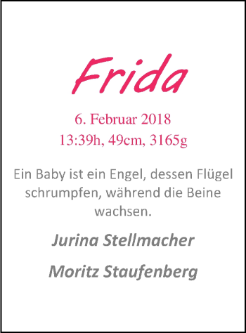 Babyanzeige von Frida  von Nordwest-Zeitung