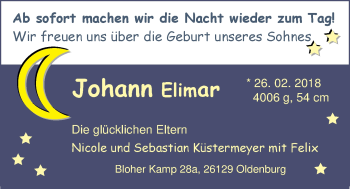 Babyanzeige von Johann Elimar  von Nordwest-Zeitung