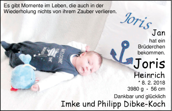 Babyanzeige von Joris Dibke-Koch von Nordwest-Zeitung