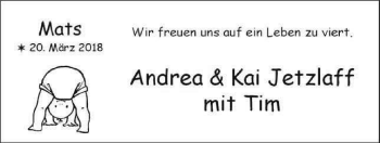 Babyanzeige von Mats  von Nordwest-Zeitung