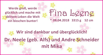 Babyanzeige von Fina Leene  von Nordwest-Zeitung