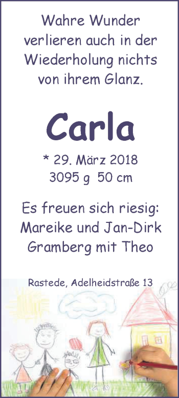 Babyanzeige von Carla Gramberg von Nordwest-Zeitung