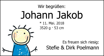 Babyanzeige von Johann Jakob Poelmann von Nordwest-Zeitung