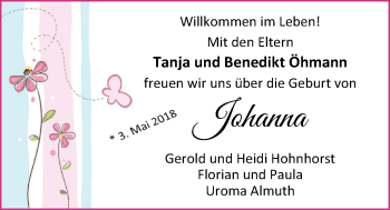 Babyanzeige von Johanna Öhmann von Nordwest-Zeitung