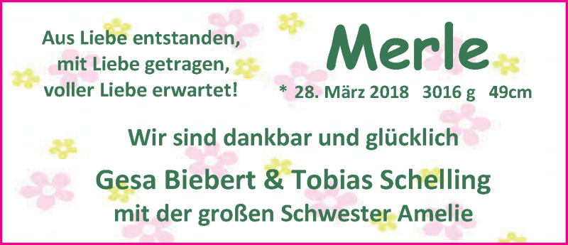 Anzeige für Merle  vom 12.05.2018 aus Nordwest-Zeitung