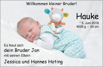 Babyanzeige von Hauke Hoting von Nordwest-Zeitung