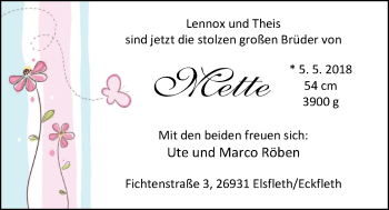 Babyanzeige von Mette  von Nordwest-Zeitung
