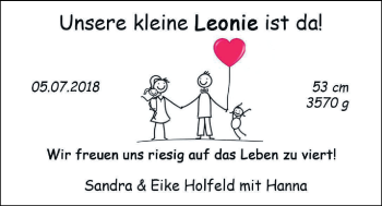 Babyanzeige von Leonie Holfeld von Nordwest-Zeitung