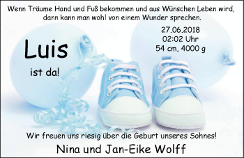 Babyanzeige von Luis Wolff von Nordwest-Zeitung