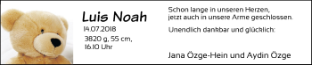 Babyanzeige von Luis Noah  von Nordwest-Zeitung