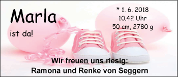 Babyanzeige von Marla von Seggern von Nordwest-Zeitung