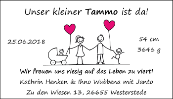 Babyanzeige von Tammo  von Nordwest-Zeitung