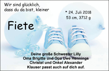 Babyanzeige von Fiete  von Nordwest-Zeitung