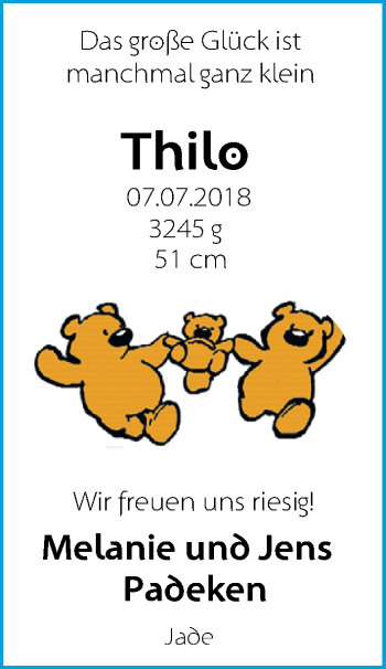 Babyanzeige von Thilo Padeken von Nordwest-Zeitung