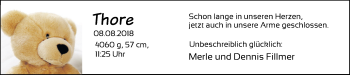 Babyanzeige von Thore Fillmer von Nordwest-Zeitung