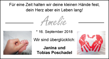 Babyanzeige von Amelie Poschadel von Nordwest-Zeitung
