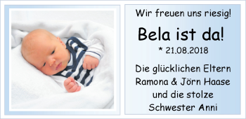 Babyanzeige von Bela Haase von Nordwest-Zeitung