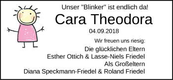 Babyanzeige von Cara Theodora Friedel von Nordwest-Zeitung