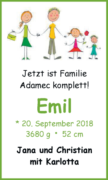 Babyanzeige von Emil Adames von Nordwest-Zeitung