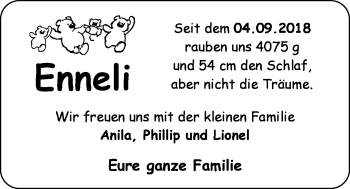 Babyanzeige von Enneli  von Nordwest-Zeitung