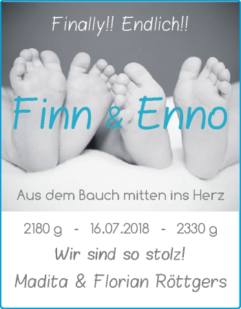 Babyanzeige von Finn & Enno Roettgers von Nordwest-Zeitung