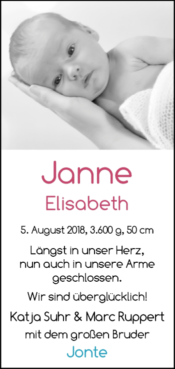 Babyanzeige von Janne Elisabeth  von Nordwest-Zeitung